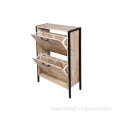 Two door shoe cabinet with iron shelf